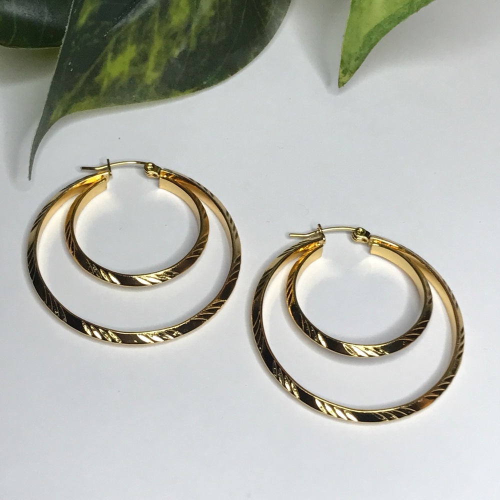 Double Hoop Gold Stainless Steel Earrings